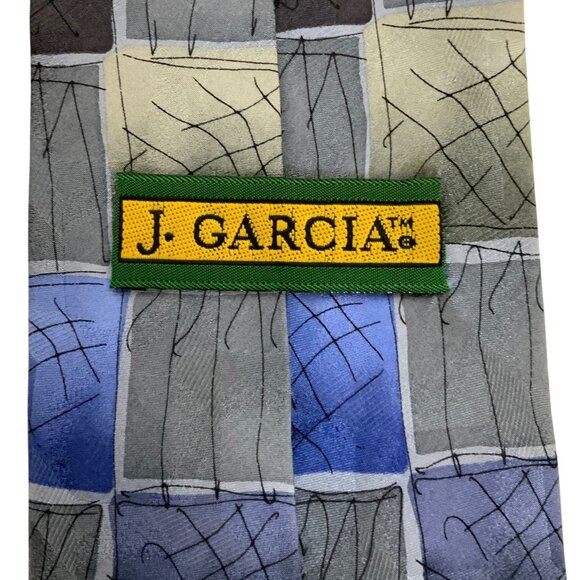 J Jerry Garcia Mens Silk Tie Overlooking The Desert Blue Gray Geometric Abstract - Picture 3 of 5